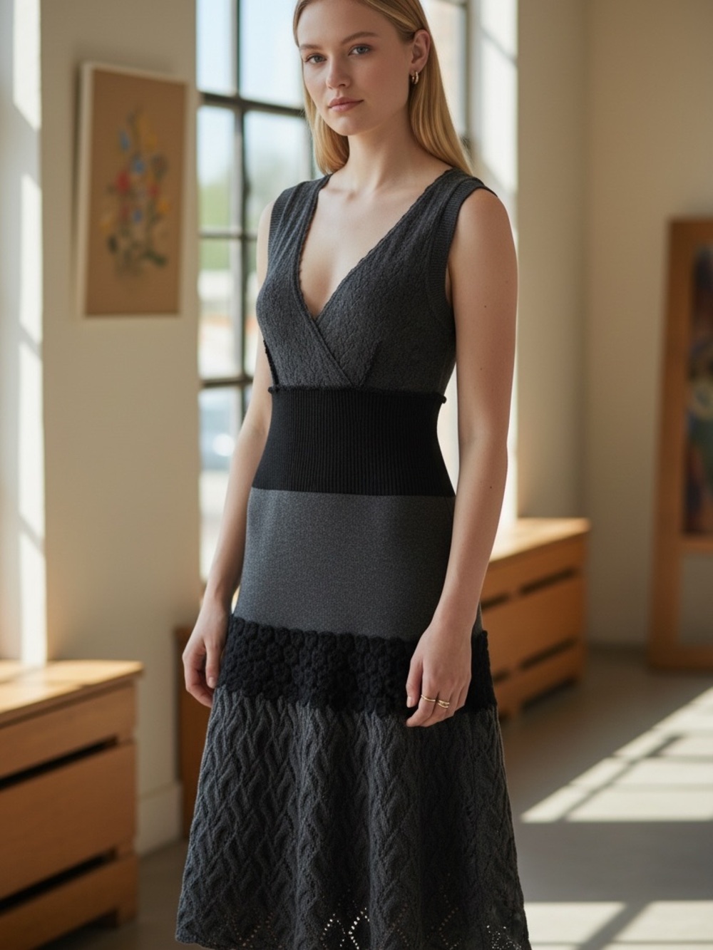 Philosophy by Alberta Fitetti Chic Ponitelle Knit dress with Floral banding